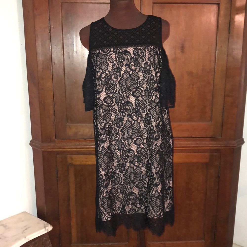 Loft Cold Shoulder Little Black Lace Dress size 6 NWT